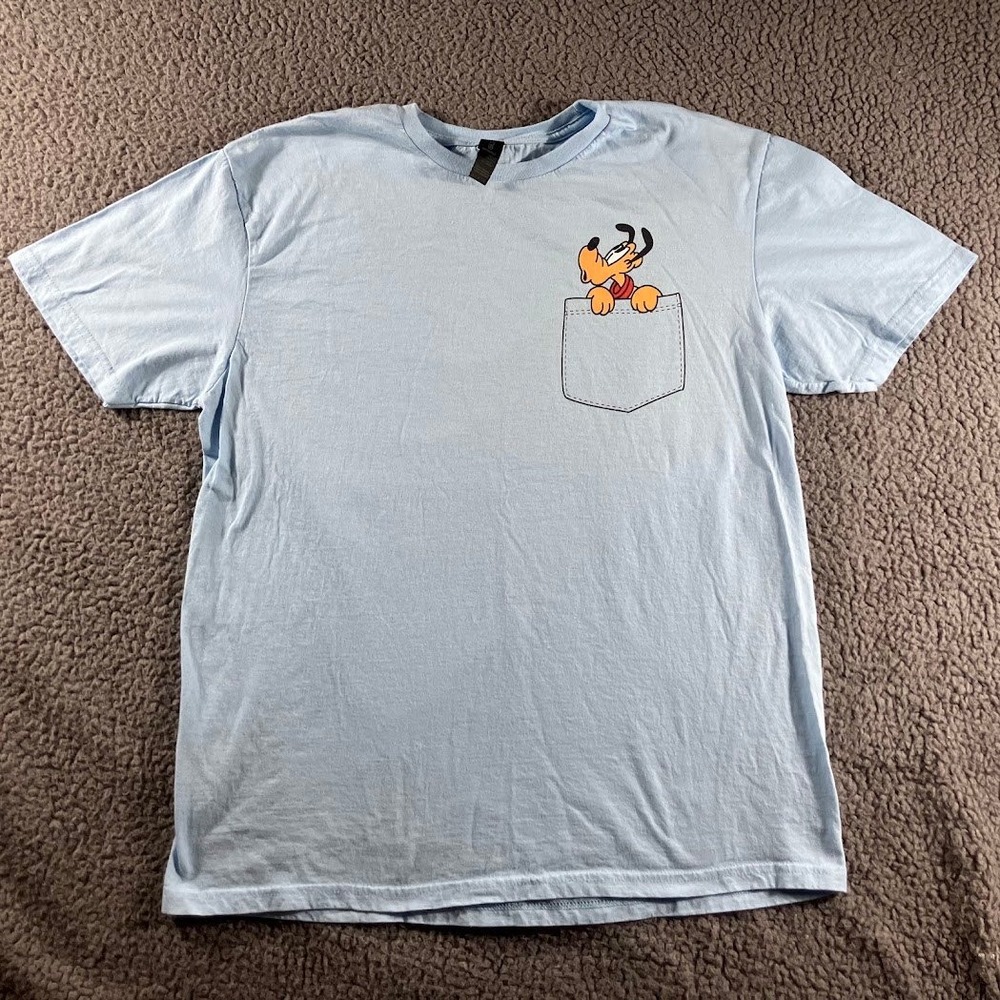 Disney Pluto Peek A Boo Pocket Graphic T Shirt Light Blue Gildan Softstyle L